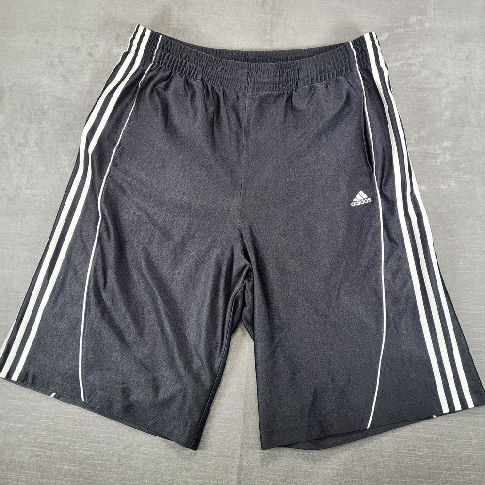 Adidas Y2K Mens XL Black White 3-Stripe Athletic Basketball Shorts Elastic Waist